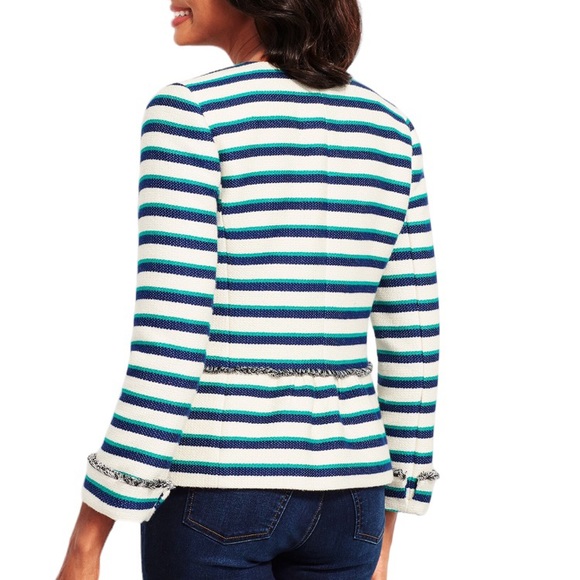 Talbots Cream Stripe Fringe Blazer - Picture 2 of 12